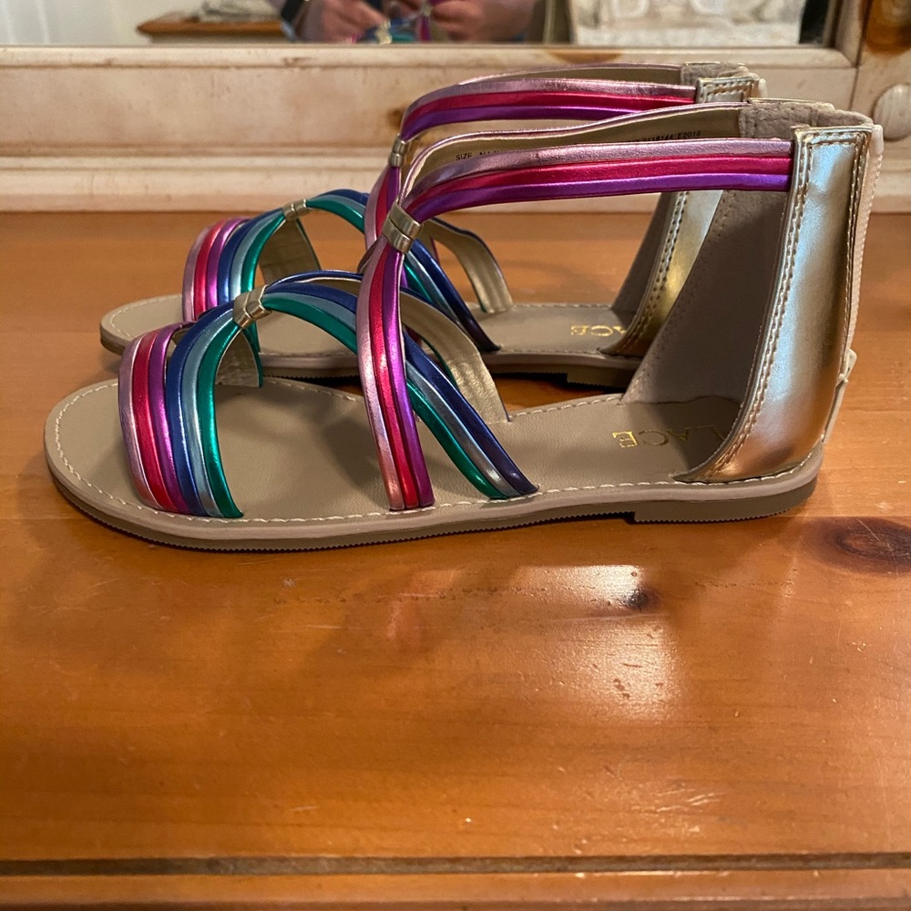 Girls multicolor metallic sandals